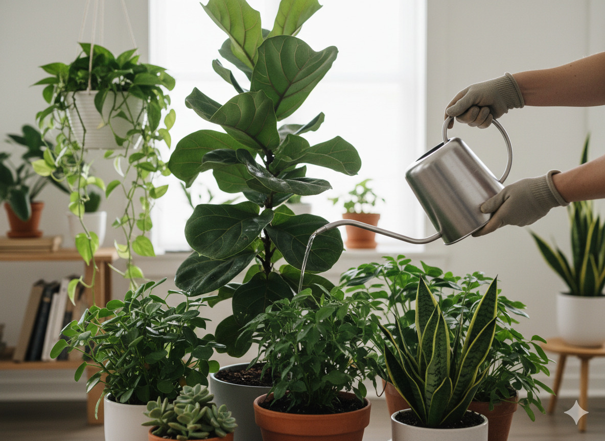 Professional watering service for indoor plants